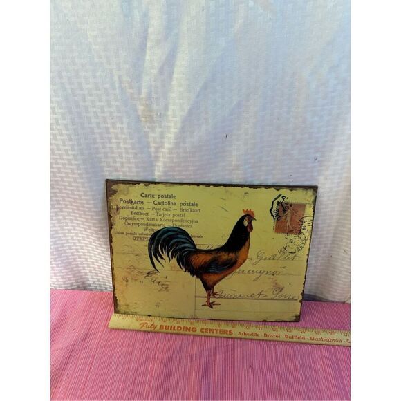 Metal wall hanging rooster farm house style postage plaque 14"x10.5" - Picture 4 of 5